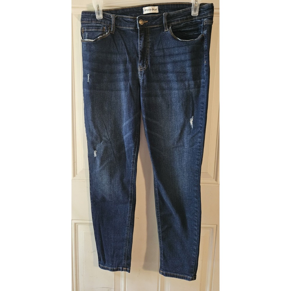 Studio Blue Womens Distressed Skinny Jeans Size‎ 32 Dark Wash Stretch Denim...